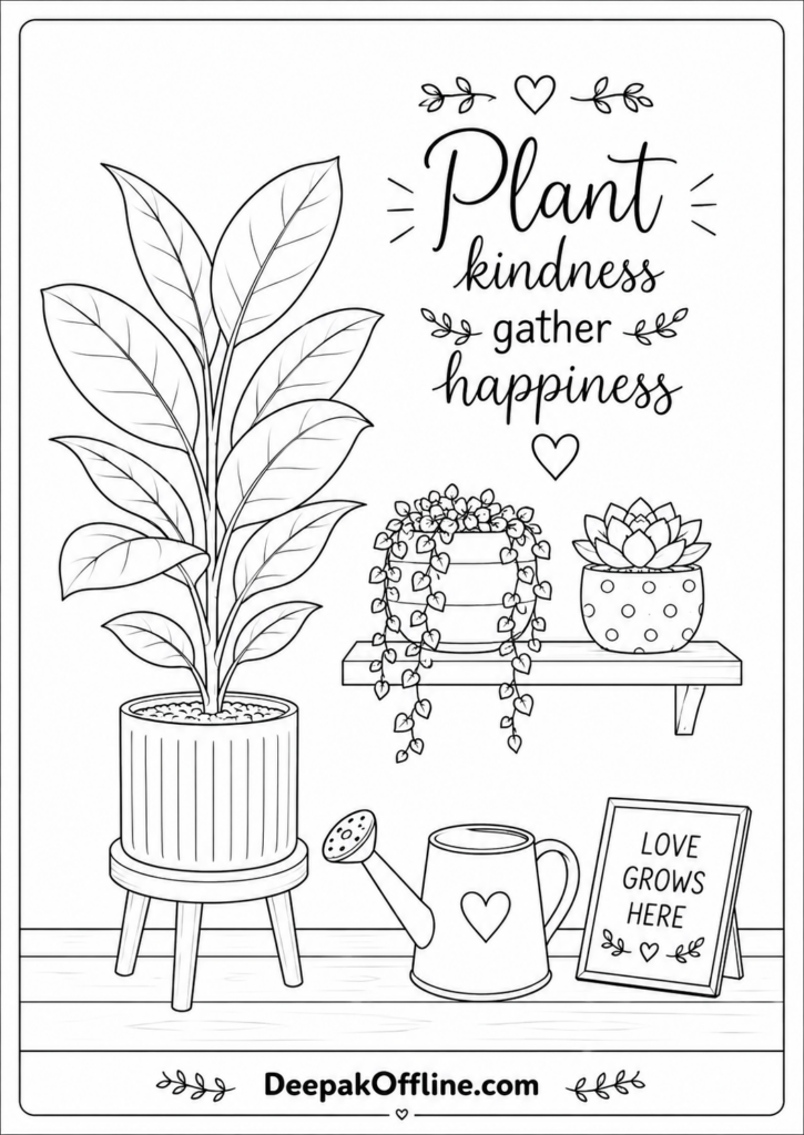 Bloom Where You Color — Printable Sheets for Garden Lovers 4 Plant kindness gather happiness
