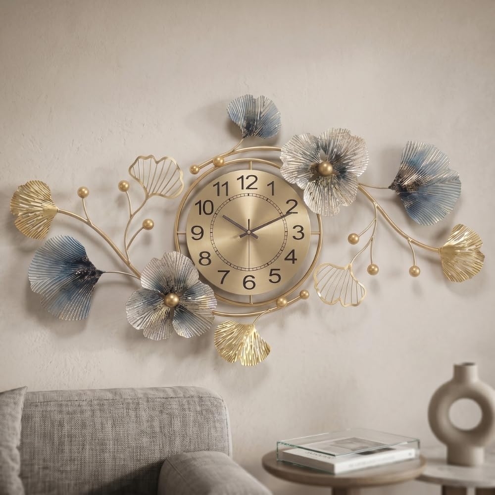 How to Decorate a Large Living Room Wall Without Making It Feel Empty 1 clock metal