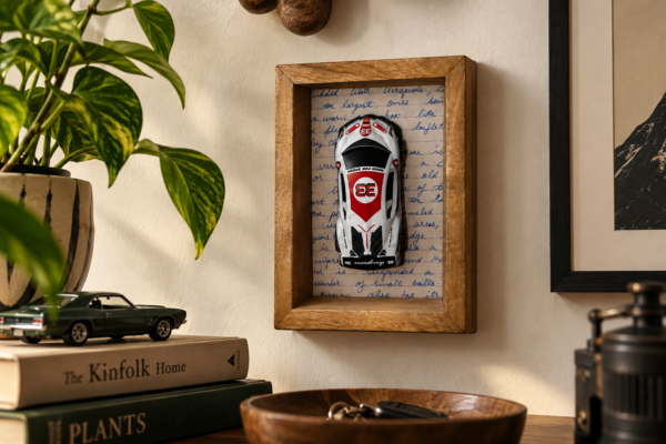 Curated Toy Car Wall Display Miniature Car Wooden Shadow Box Frame – Decorative Art for Car Lovers