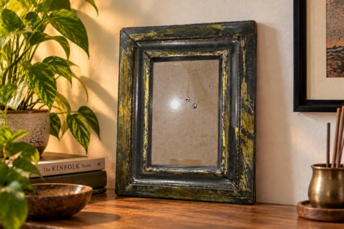 Vintage Distressed Wooden Frame – Dark Finish with Gold Accents